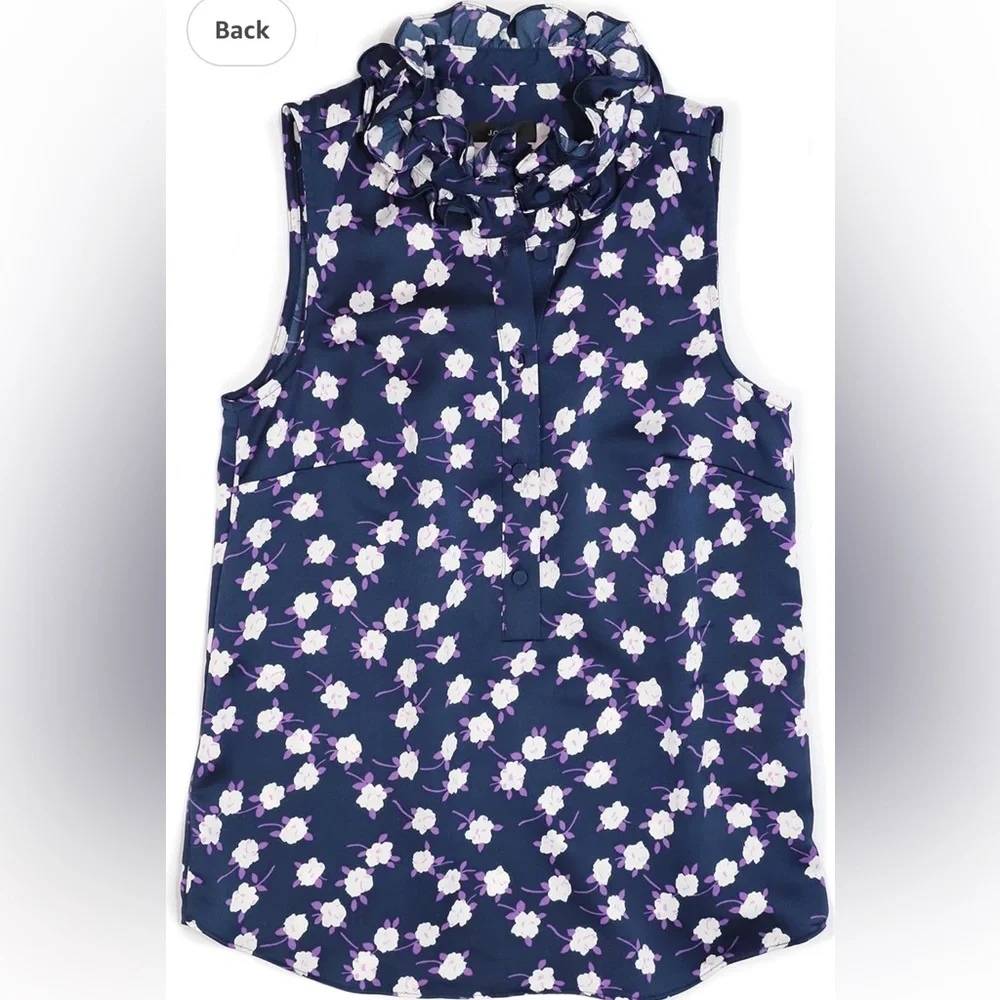 J. Crew Ruffleneck Sleeveless Peony Printed Top